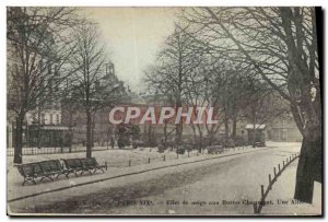 Old Postcard Paris Effect Snow In Buttes Chaumont An allee