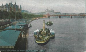 Navigation & sailing related postcard Thames embankment paddle steamer London