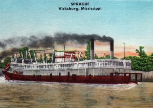Paddle Steamer Sprague Vicksburg Mississippi MS Ship Postcard