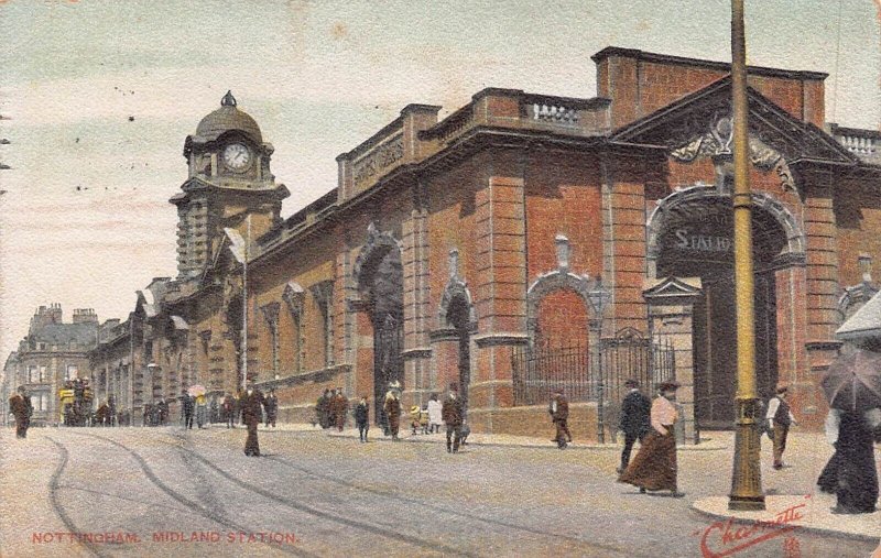 NOTTINGHAM ENGLAND~MIDLAND RAILWAY STATION ~1908 TUCK CHARMETTE POSTCARD