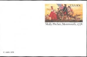 US Mint Pre-stamped Postcard UX77 Molly Pitcher, Monmouth