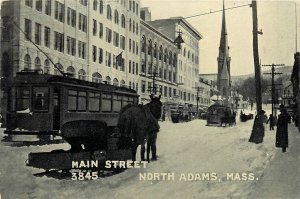 North Adams Massachusetts Main Street Trolley horse people #3845 Postcard