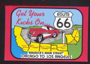 GET YOUR KICKS ON ROUTE 66 CORVETTE US MAP MAIN STREET POSTCARD