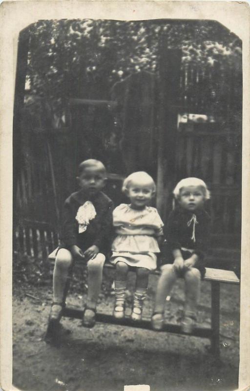 Children old real photo postcard