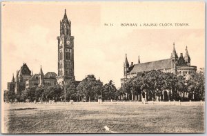 Bombay Rajbai Clock Tower Mumbai India Grounds Antique Postcard