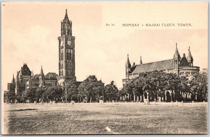 Bombay Rajbai Clock Tower Mumbai India Grounds Antique Postcard