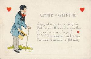 Valentine Greetings - Wanted Valentine - Apply in Person pm 1921 Whitney Made DB