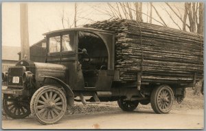 INDIANA TRUCK w/ WOOD LOGS 1923 LICENSE PLATE ANTIQUE REAL PHOTO POSTCARD RPPC