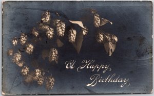 1907 Flowers A Happy Birthday Greetings Card Real Photo RPPC Posted Postcard