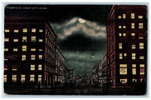 1912 Fourth Street Buildings Moonlight People Sioux City IA Posted Moon Postcard