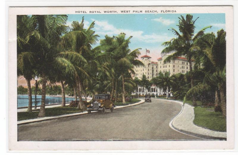 Street Scene Hotel Royal Worth West Palm Beach Florida 1920s postcard