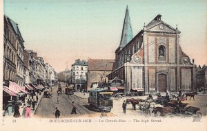 A820 France Boulogne-sur-Mer High Street Tram Carriages vintage postcard