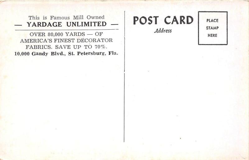 E37/ St Petersburg Florida Fl Postcard c40s Fabric Drapery Store Outlet Yardage