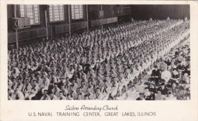 Illinois Great Lakes Sailors Attending Church Naval Training Station 1945 Rea...