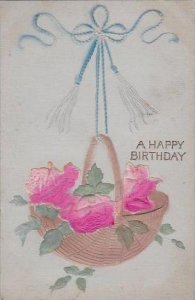 Happy Birthday Greetings Roses in Basket