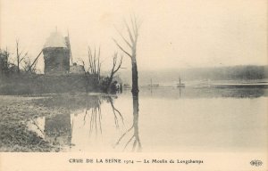 Disasters themed postcard flood of the Seine Longchamp mill 1924 France