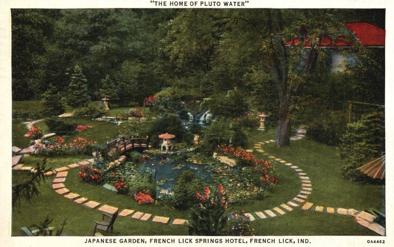 1937 Home Of Pluto Water Japanese Garden & Hotel French Lick IN Posted Postcard