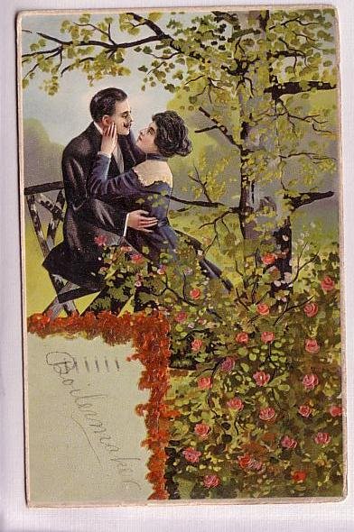 Couple Outside, Roses, Used 1907, Chicago, Vintage Romance