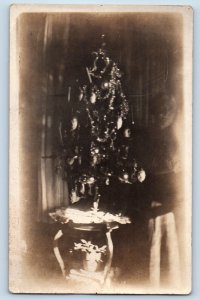 Woman Postcard RPPC Photo Christmas Tree Scene c1910's Unposted Antique