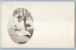 c1930's Child Girl Smiling Tress Scene RPPC Photo Vintage Unposted Postcard