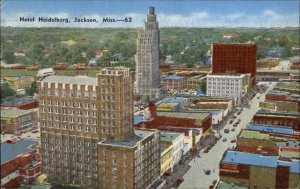 Jackson Mississippi MS Hotel Heidelberg Linen Vintage Postcard