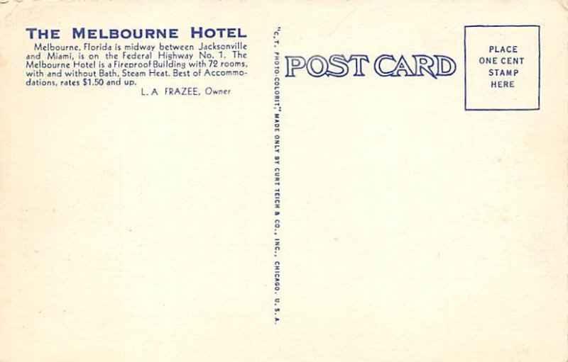 Melbourne Hotel Melbourne FL Postcard