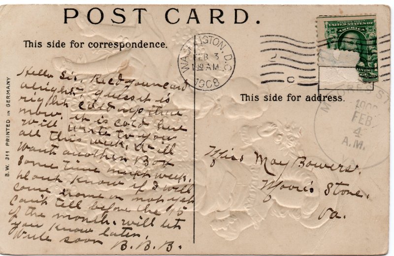 11772 Valentine Postcard - 1908