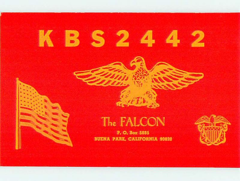 patriotic EAGLE BIRD - QSL CB HAM RADIO CARD Los Angeles - Buena Park CA t9668