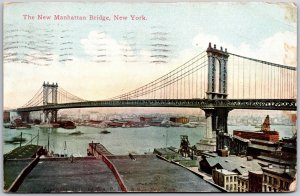 New York City New York NY, 1910 The New Manhattan Bridge, East River, Postcard