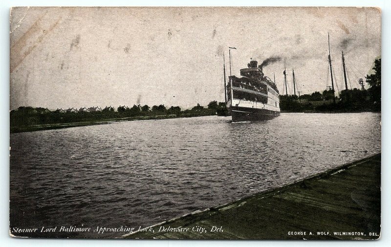 Postcard DE Delaware City Steamer Lord Baltimore Approaching Lock  D10