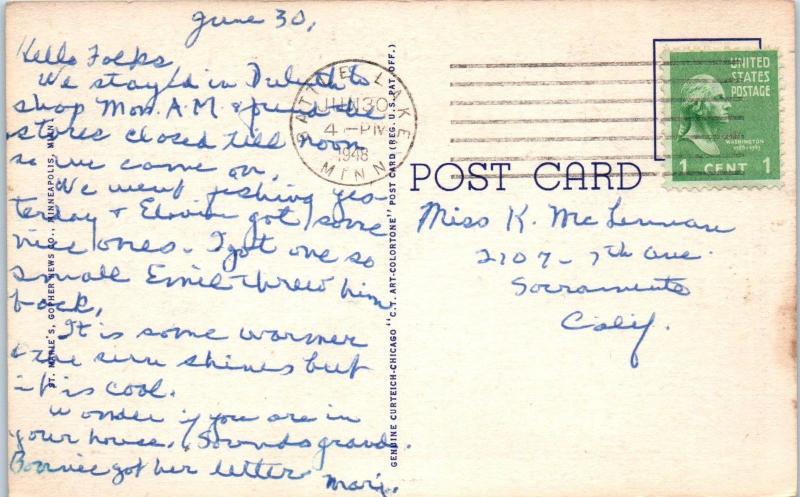 NORTHERN MINNESOTA    LARGE LETTER LINEN   1948    Postcard