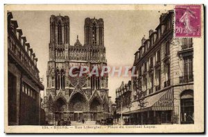 Old Postcard Reims Street Libergier Place Du Cardinal Lucon Restaurant Cafe d...