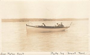 Malloon Lake MI 1913 Our Motor Boat, Photo By Grant Ford, Real Photo Postcard