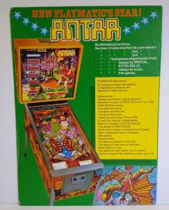 Antar Pinball Flyer 1979 Rare Playmatic Spain Promo Artwork 8.25 x 11.5