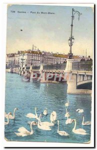 Switzerland Geneve Old Postcard Pont du Mont Blanc (swans swan)