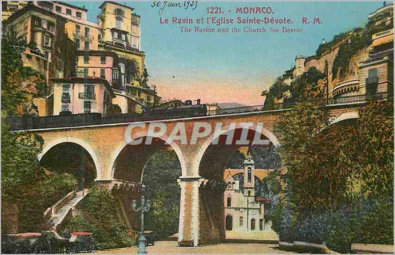 Old Postcard Monaco Ravine and Saint Devote Church Train