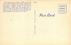 Manhattan Kansas 1940s Linen Postcard First Kansas Capitol at Fort Riley