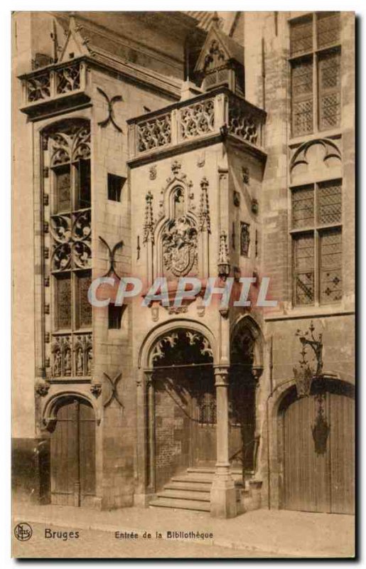 Old Postcard Belgium Bruges Entrance to the library library