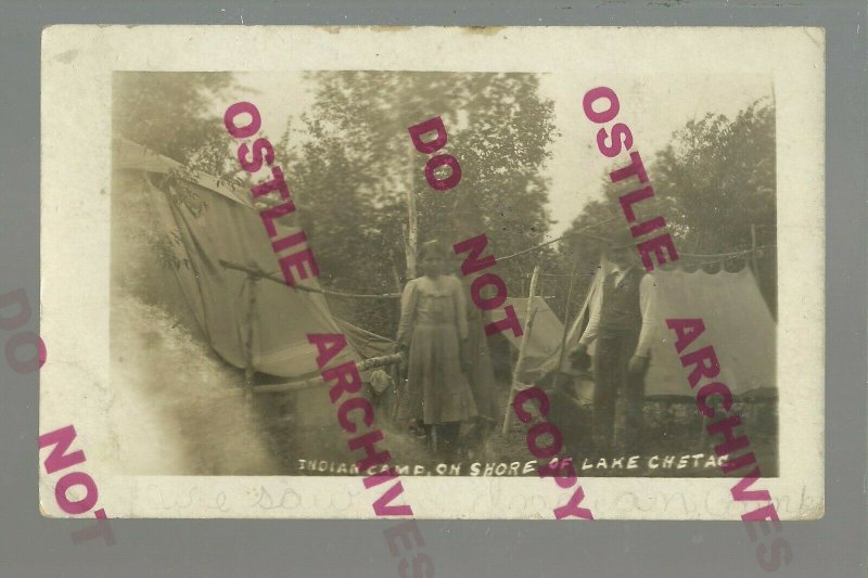 Lake Chetek WISCONSIN RPPC 1907 CHIPPEWA INDIAN CAMP Indians Ojibway Ojibwa