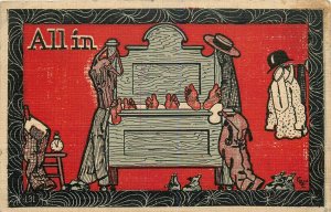 Postcard 1908 Arts Crafts family all in bed red background interior TP24-2940