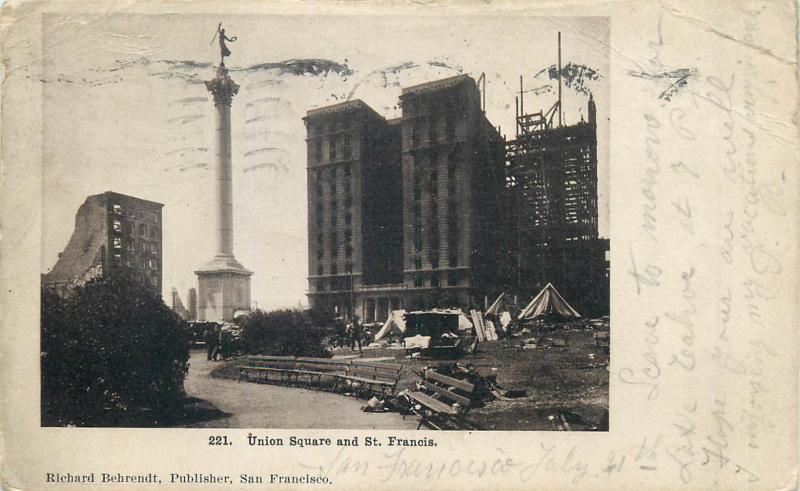 Union Square and St. Francis Richard Behrendt Publisher Postcard 1906 