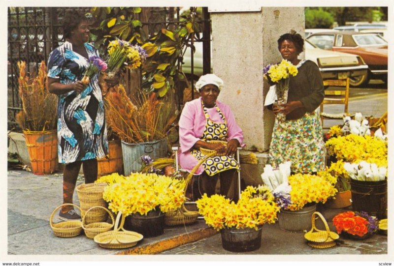 Charleston , South Carolina , 1960-80s ; Street women selling Flowers