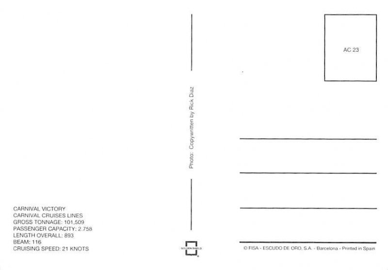 Victory Carnival Cruise Line Ship Unused 