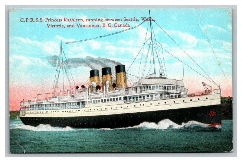 Vintage 1929 Postcard CPRSS Princess Kathleen Ship Seattle WA Victoria Canada