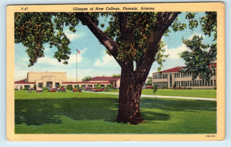 PHOENIX, AZ Arizona NEW COLLEGE 1950 Linen Curt Teich  Postcard