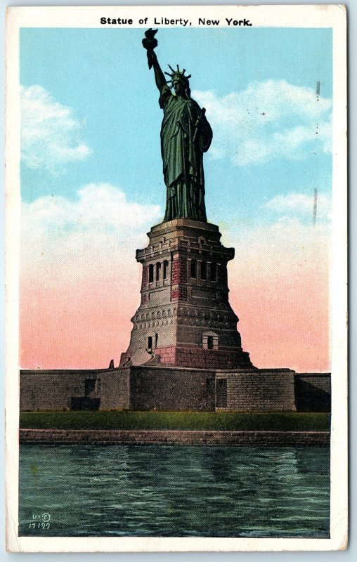 c1920s New York City NY Statue of Liberty PC Star Fort City Hall Sta Cancel A273