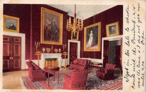 WASHINGTON DC-WHITE HOUSE-RED ROOM~1907 POSTCARD NOTE MESSAGE