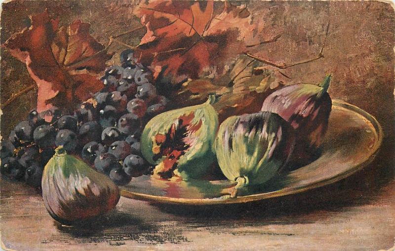 Still life fruits vintage old postcard