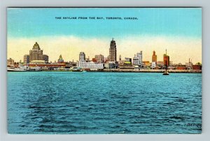 Toronto- Ontario, The Skyline from the Bay, Vintage Linen Postcard 