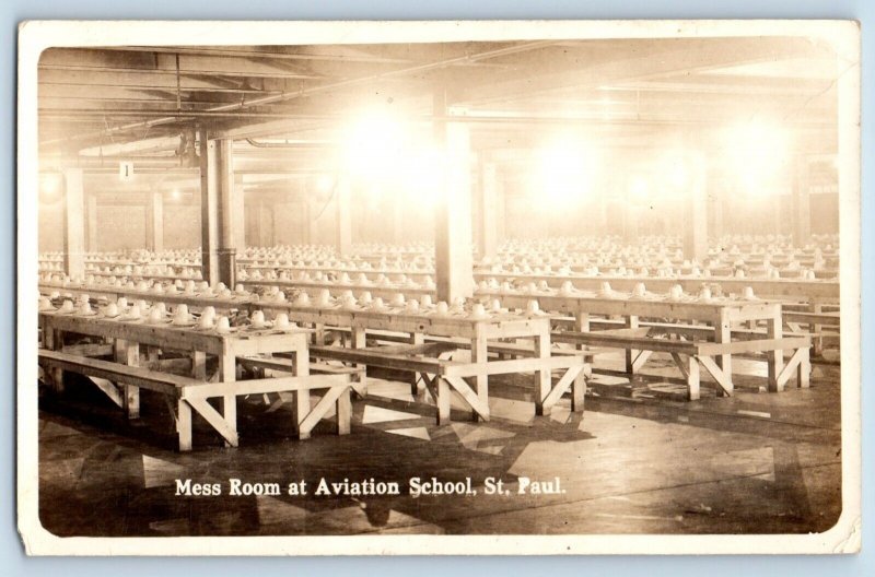 St. Paul Minnesota MN Postcard RPPC Photo Mess Room At Aviation School 1918